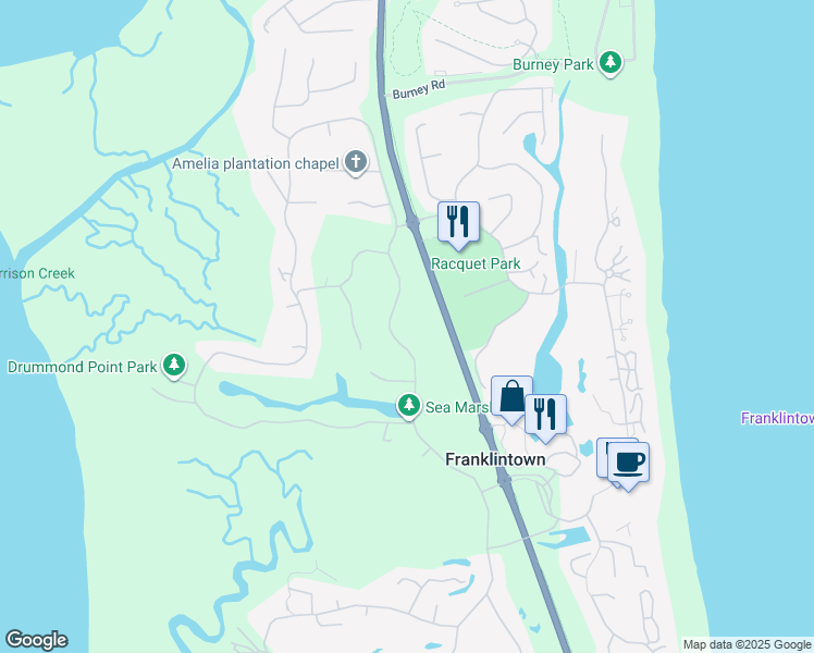 map of restaurants, bars, coffee shops, grocery stores, and more near 3313 Sea Marsh Road in Fernandina Beach