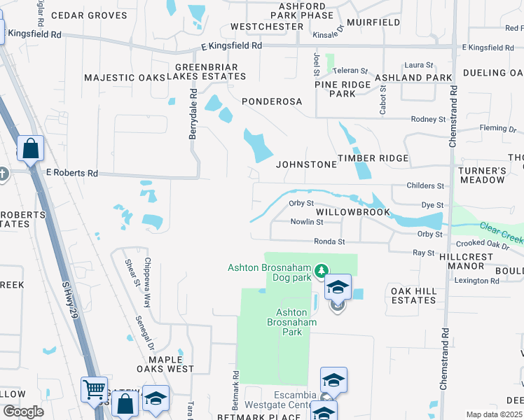 map of restaurants, bars, coffee shops, grocery stores, and more near 405 Glory Street in Pensacola