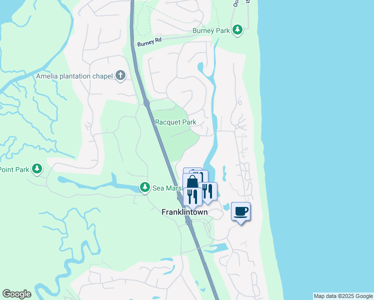 map of restaurants, bars, coffee shops, grocery stores, and more near 2333 Boxwood Lane in Fernandina Beach
