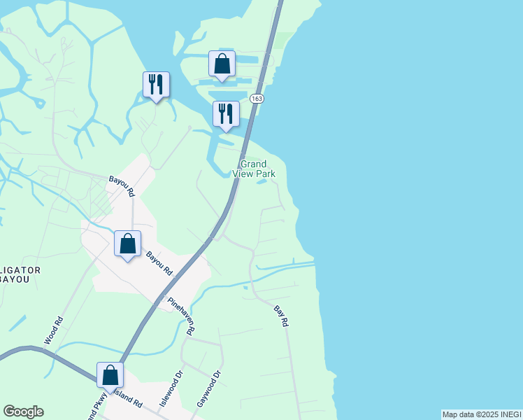 map of restaurants, bars, coffee shops, grocery stores, and more near N Bay Rd in Mobile
