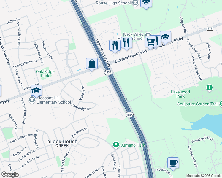 map of restaurants, bars, coffee shops, grocery stores, and more near 1814 Rutherford Drive in Leander