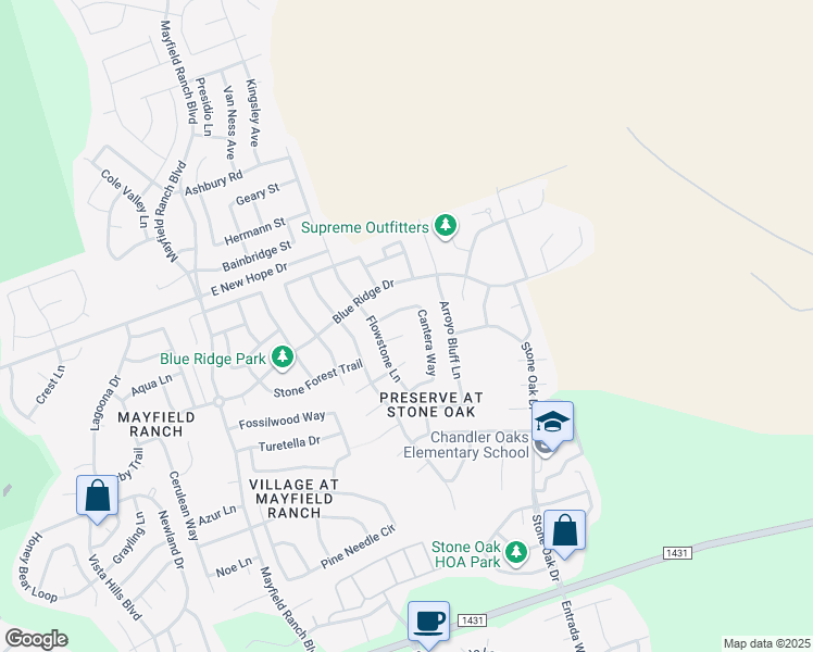 map of restaurants, bars, coffee shops, grocery stores, and more near 1110 Fossil Cove in Round Rock