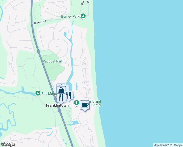 map of restaurants, bars, coffee shops, grocery stores, and more near 6518 Spyglass Circle in Fernandina Beach