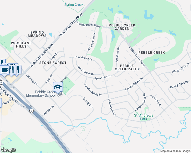 map of restaurants, bars, coffee shops, grocery stores, and more near 4716 Shoal Creek Drive in College Station