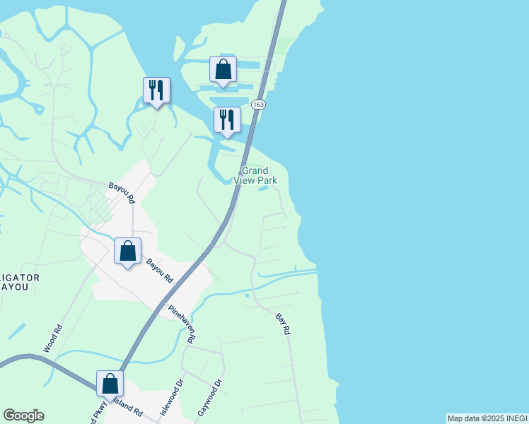 map of restaurants, bars, coffee shops, grocery stores, and more near N Bay Rd in Mobile