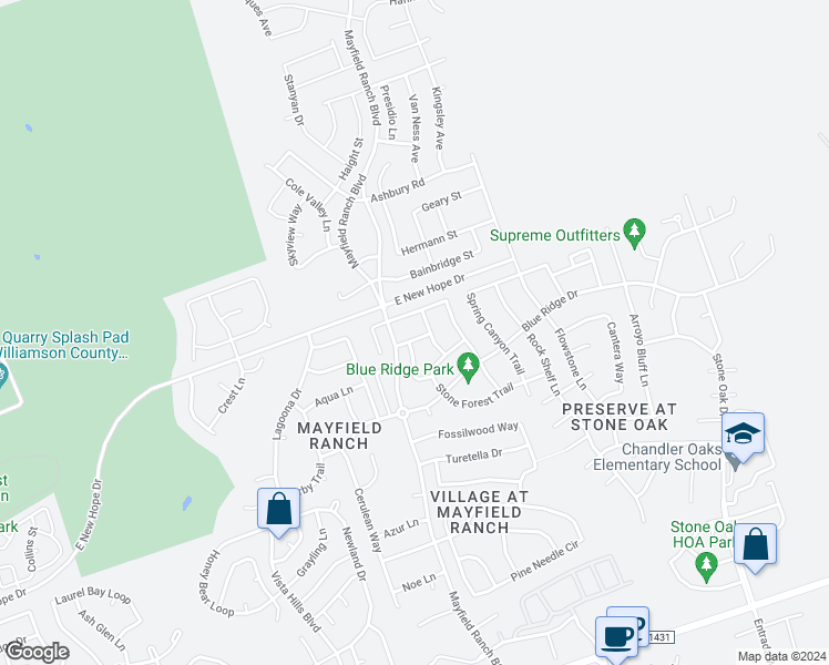 map of restaurants, bars, coffee shops, grocery stores, and more near 3710 Cap Rock Trail in Round Rock