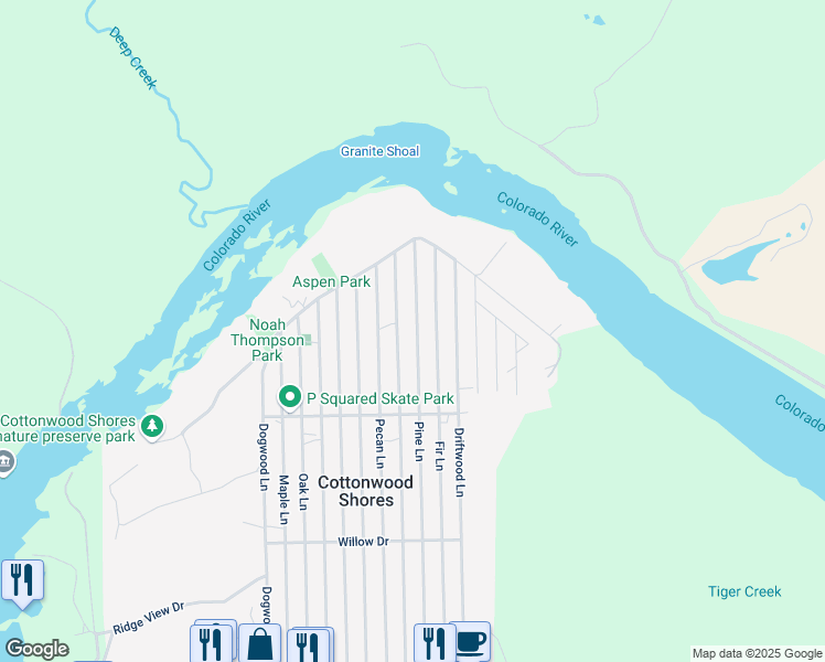 map of restaurants, bars, coffee shops, grocery stores, and more near 838 Pine Lane in Cottonwood Shores