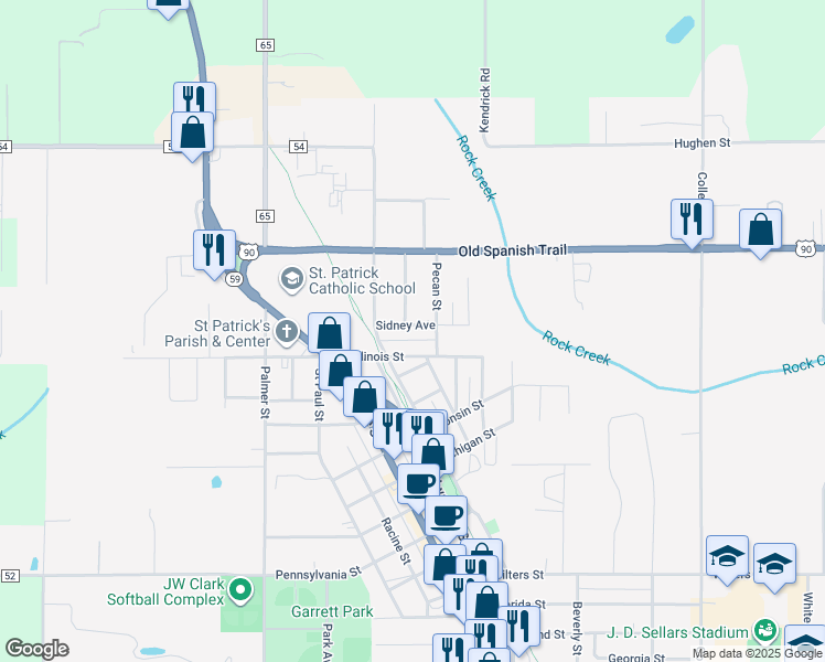 map of restaurants, bars, coffee shops, grocery stores, and more near 18330 Sidney Avenue in Robertsdale