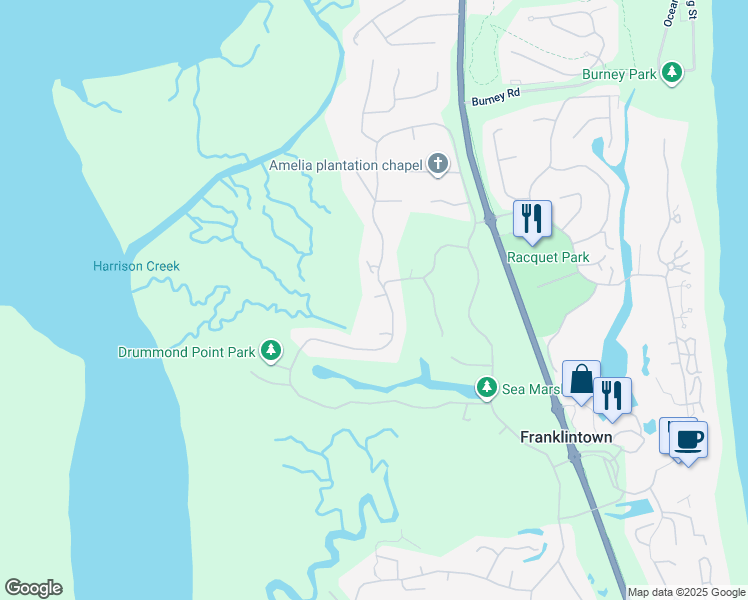 map of restaurants, bars, coffee shops, grocery stores, and more near 3416 Sea Marsh Road in Fernandina Beach