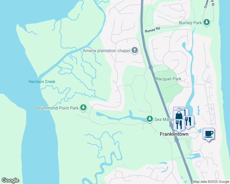 map of restaurants, bars, coffee shops, grocery stores, and more near 3416 Sea Marsh Road in Fernandina Beach
