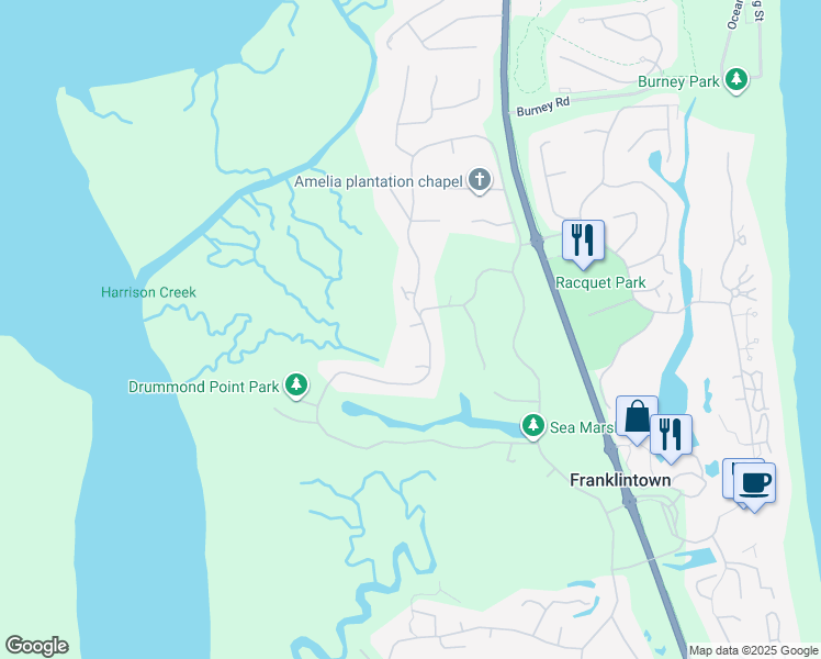 map of restaurants, bars, coffee shops, grocery stores, and more near 3416 Sea Marsh Road in Fernandina Beach