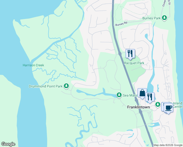 map of restaurants, bars, coffee shops, grocery stores, and more near 3416 Sea Marsh Road in Fernandina Beach