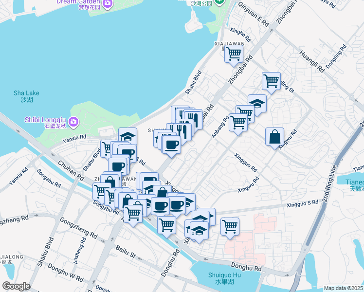 map of restaurants, bars, coffee shops, grocery stores, and more near Zhong Bei Lu in Wu Han Shi