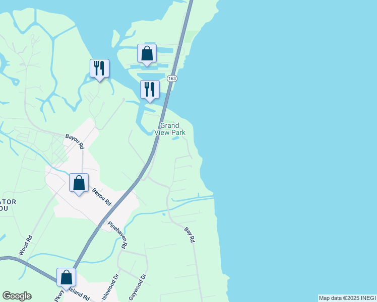 map of restaurants, bars, coffee shops, grocery stores, and more near 3 North Bay Road in Mobile