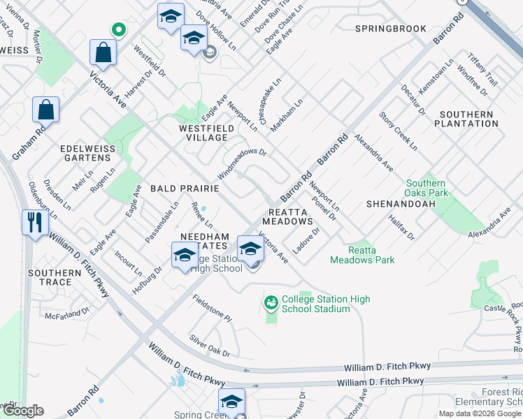 map of restaurants, bars, coffee shops, grocery stores, and more near 910 Trellis Gate Court in College Station