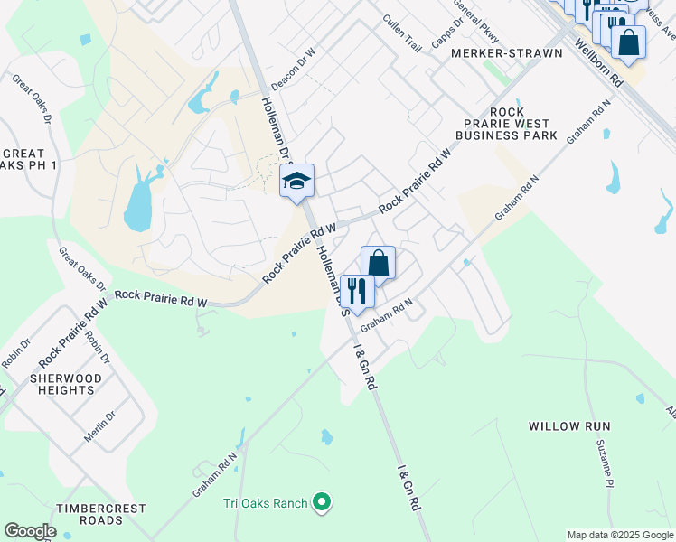 map of restaurants, bars, coffee shops, grocery stores, and more near 100-298 Ridge Oak in College Station