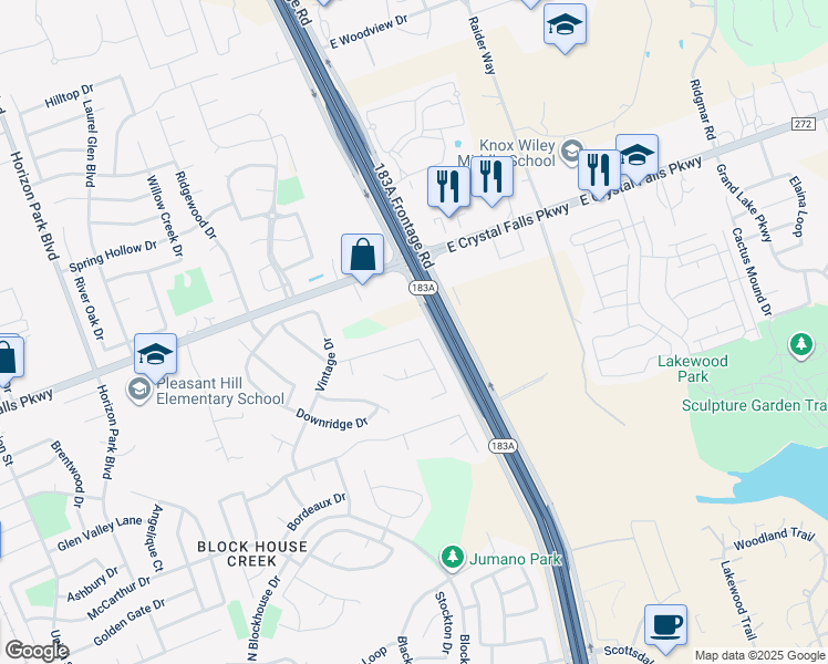 map of restaurants, bars, coffee shops, grocery stores, and more near 1305 Rutherford Drive in Leander