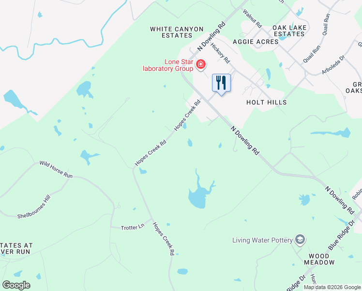 map of restaurants, bars, coffee shops, grocery stores, and more near 11142 Hopes Creek Road in College Station