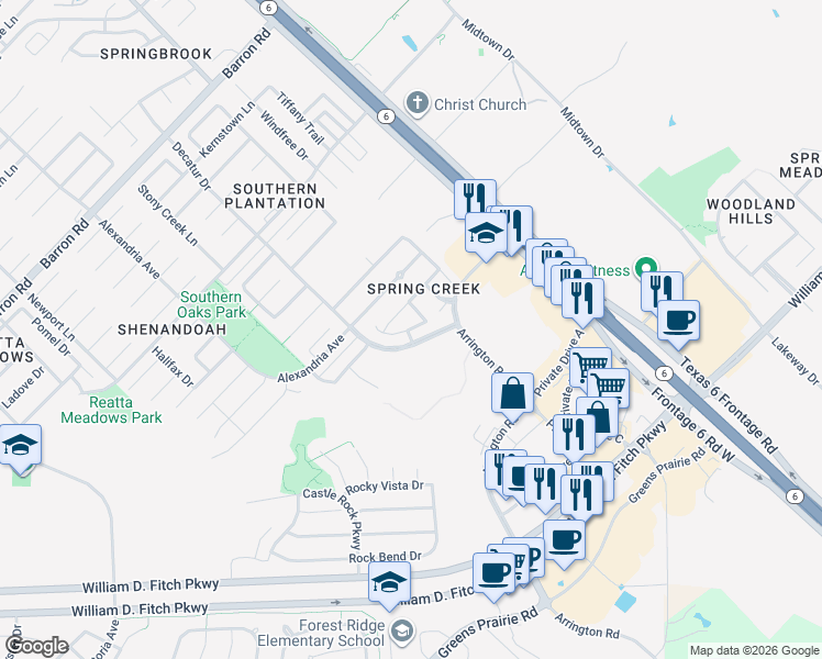 map of restaurants, bars, coffee shops, grocery stores, and more near 4365 Dawn Lynn Drive in College Station