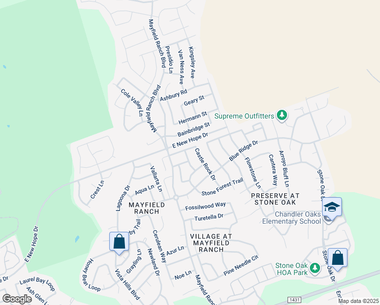 map of restaurants, bars, coffee shops, grocery stores, and more near 3809 Blue Mountain Path in Round Rock
