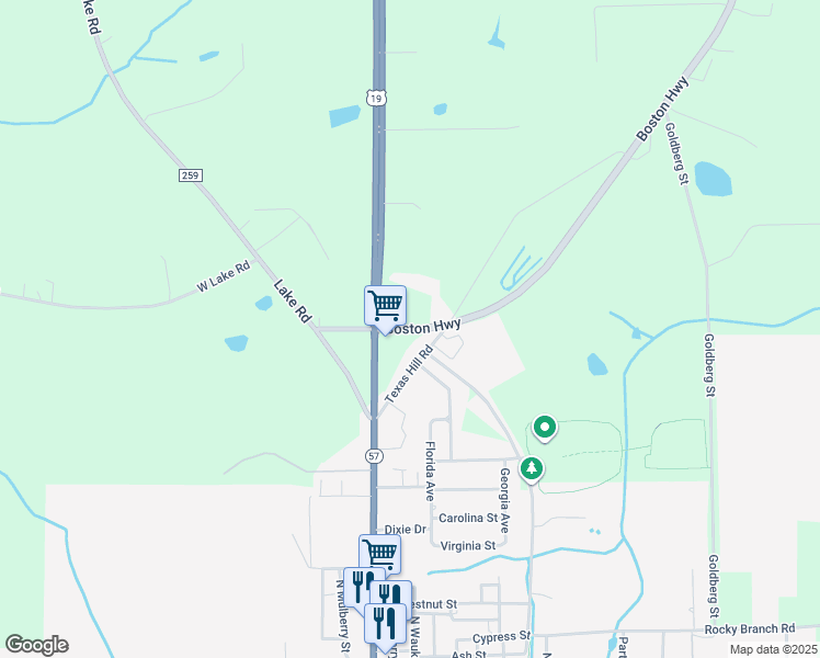 map of restaurants, bars, coffee shops, grocery stores, and more near County Road 149 in Monticello