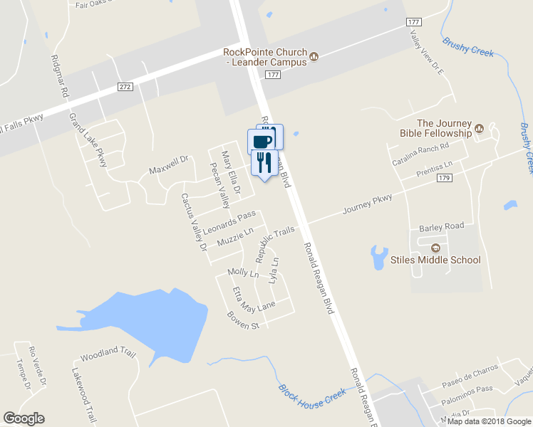 map of restaurants, bars, coffee shops, grocery stores, and more near 2212 Julia Lane in Leander