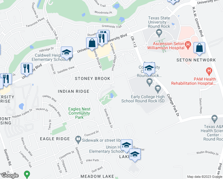 map of restaurants, bars, coffee shops, grocery stores, and more near 1001 Zodiac Lane in Round Rock