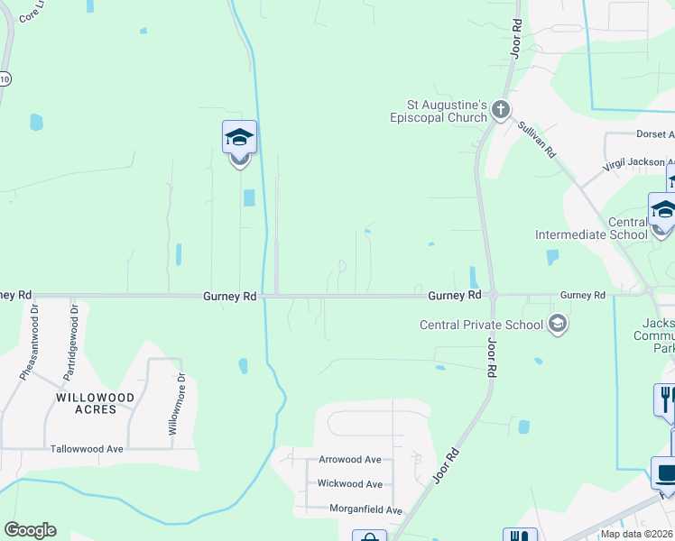 map of restaurants, bars, coffee shops, grocery stores, and more near 11903 Gurney Road in Baker