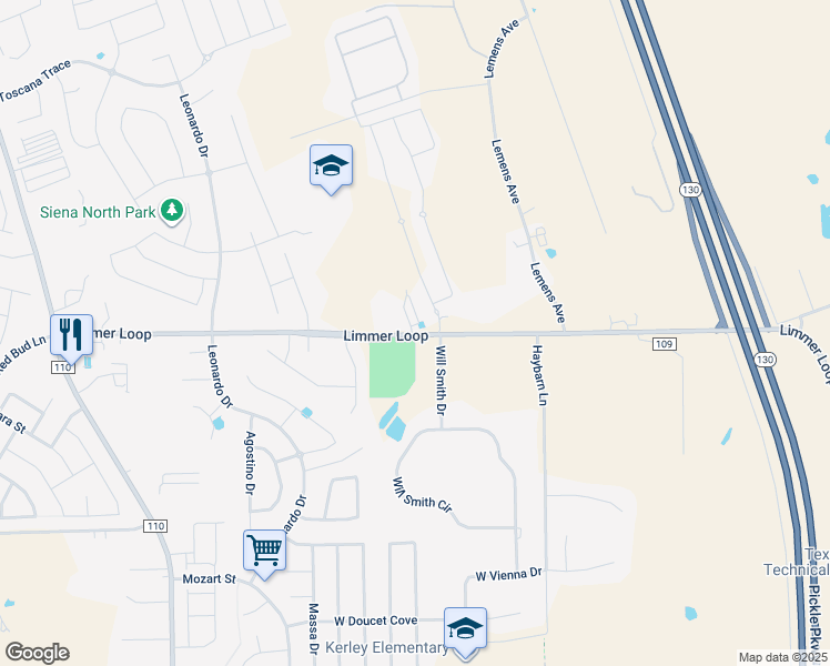 map of restaurants, bars, coffee shops, grocery stores, and more near 709 Limmer Loop in Round Rock