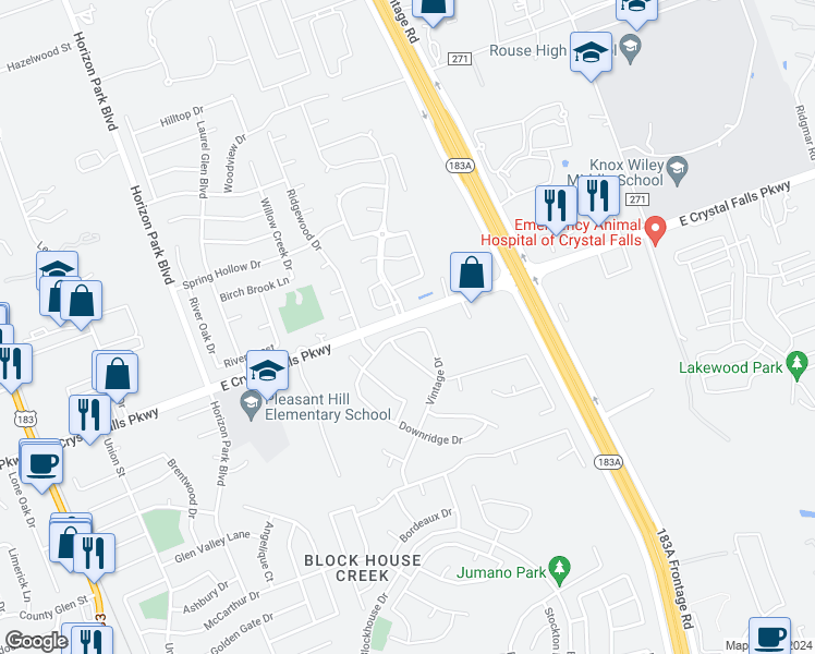 map of restaurants, bars, coffee shops, grocery stores, and more near 1011 Vintage Drive in Leander