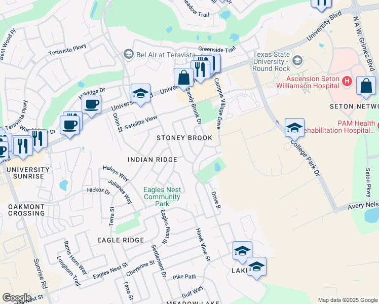 map of restaurants, bars, coffee shops, grocery stores, and more near 1549 Lorson Loop in Round Rock