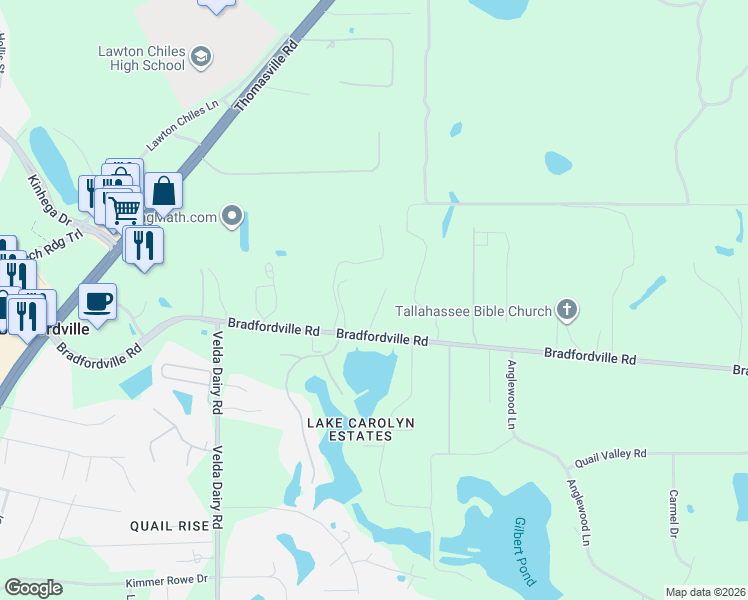map of restaurants, bars, coffee shops, grocery stores, and more near 4404 Bradfordville Road in Tallahassee