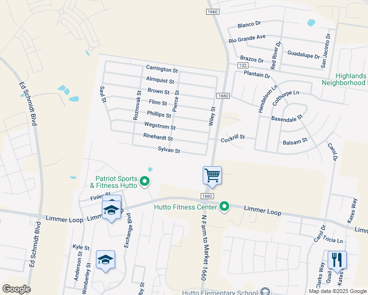 map of restaurants, bars, coffee shops, grocery stores, and more near in Hutto