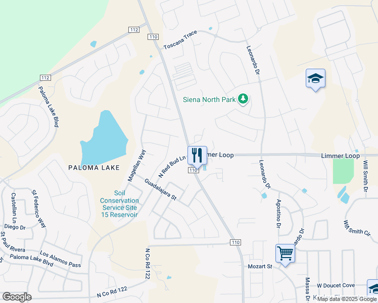map of restaurants, bars, coffee shops, grocery stores, and more near 7109 County Road 110 in Round Rock