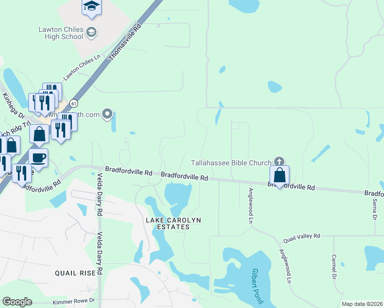 map of restaurants, bars, coffee shops, grocery stores, and more near 4404 Bradfordville Road in Tallahassee