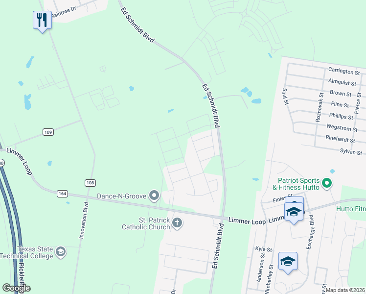 map of restaurants, bars, coffee shops, grocery stores, and more near 2401 Limmer Loop in Hutto
