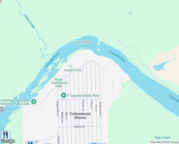 map of restaurants, bars, coffee shops, grocery stores, and more near 858 Pine Lane in Cottonwood Shores