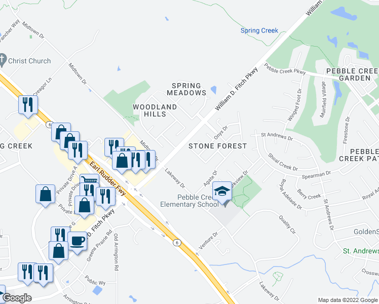 map of restaurants, bars, coffee shops, grocery stores, and more near 4504 Sapphire Court in College Station