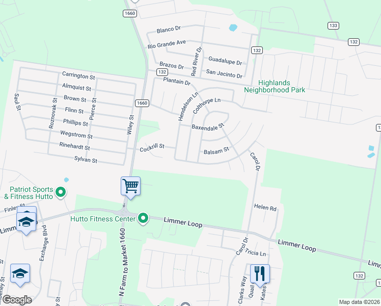 map of restaurants, bars, coffee shops, grocery stores, and more near 106 Colthorpe Lane in Hutto