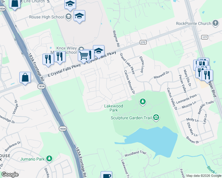 map of restaurants, bars, coffee shops, grocery stores, and more near 1923 Pecan Island Drive in Leander