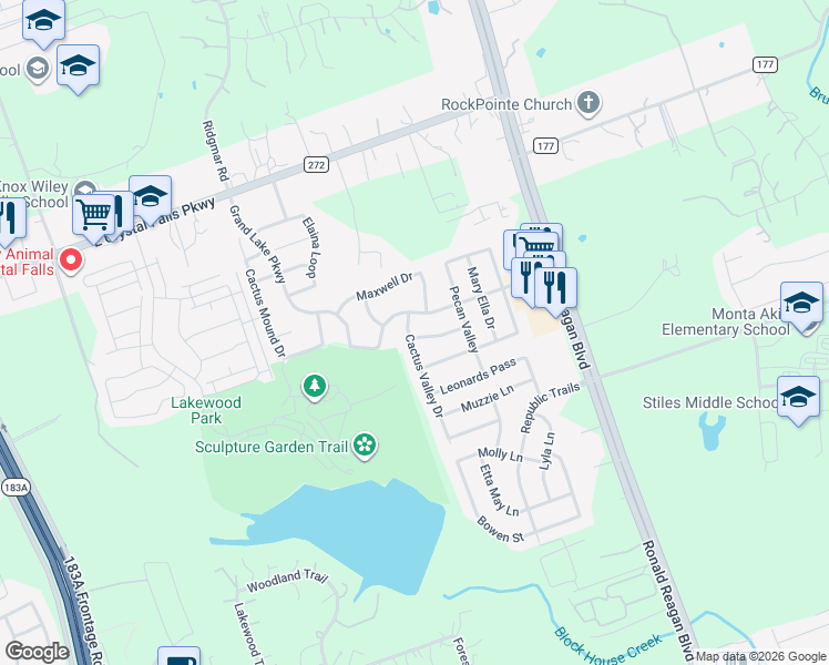 map of restaurants, bars, coffee shops, grocery stores, and more near 2329 Chimney Rock Road in Leander