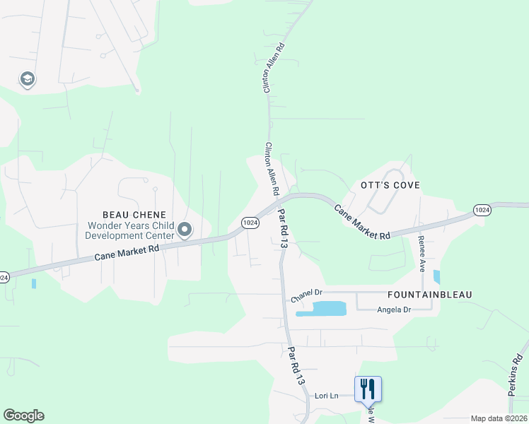 map of restaurants, bars, coffee shops, grocery stores, and more near 35245 Cane Market Road in Denham Springs