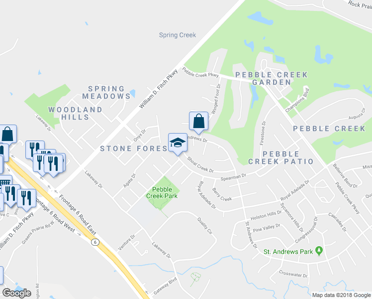 map of restaurants, bars, coffee shops, grocery stores, and more near 4607 Shoal Creek Drive in College Station