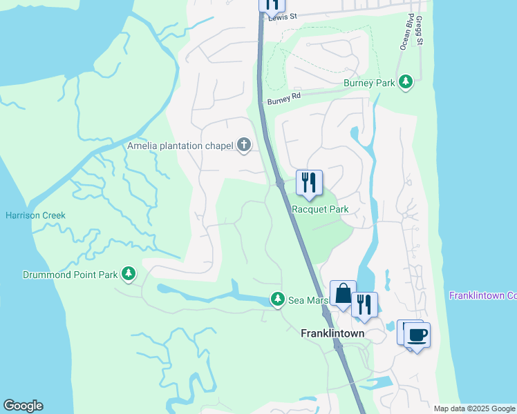 map of restaurants, bars, coffee shops, grocery stores, and more near 157 Sea Marsh Road in Fernandina Beach