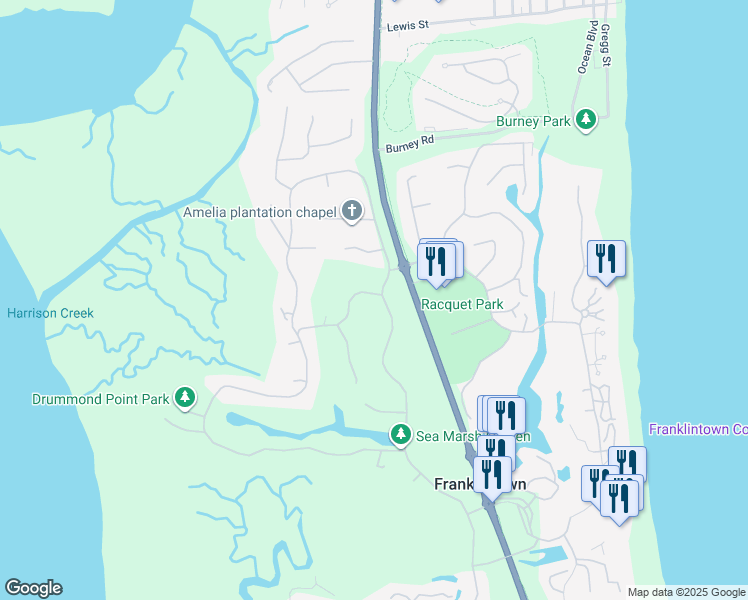 map of restaurants, bars, coffee shops, grocery stores, and more near 157 Sea Marsh Road in Fernandina Beach