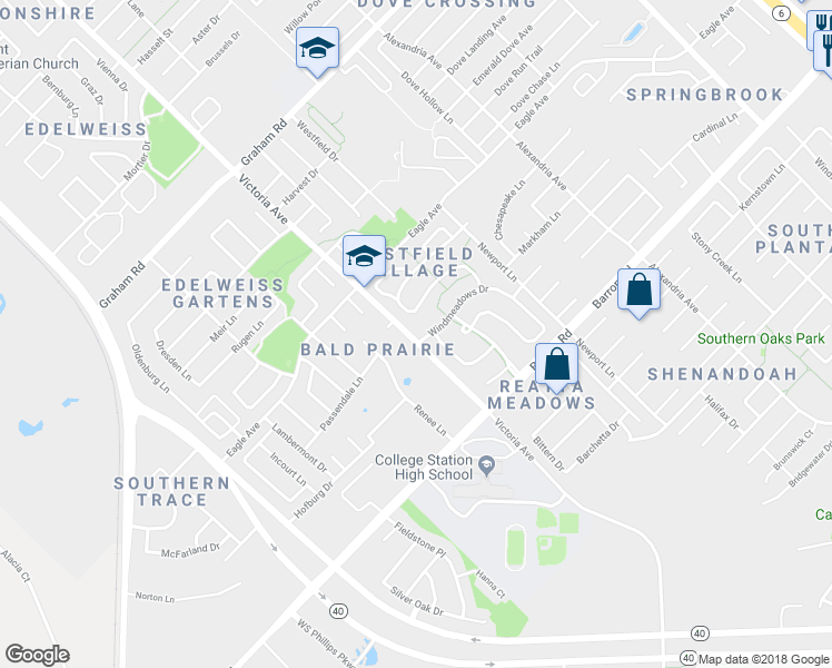 map of restaurants, bars, coffee shops, grocery stores, and more near 901 Windmeadows Drive in College Station