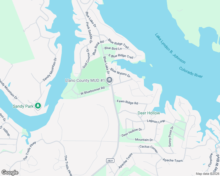 map of restaurants, bars, coffee shops, grocery stores, and more near 101 West Bluebonnet Road in Horseshoe Bay