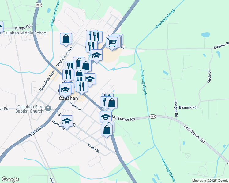 map of restaurants, bars, coffee shops, grocery stores, and more near 45084 Ewing Park Road in Callahan