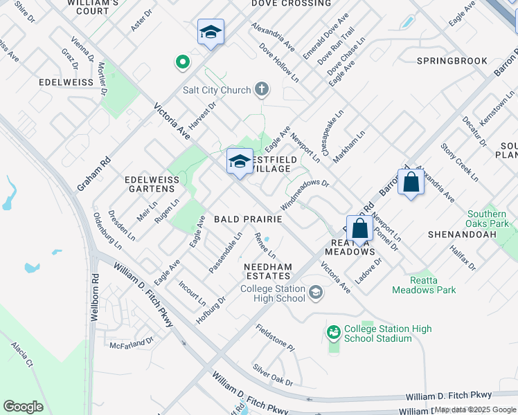 map of restaurants, bars, coffee shops, grocery stores, and more near 13909 Renee Lane in College Station