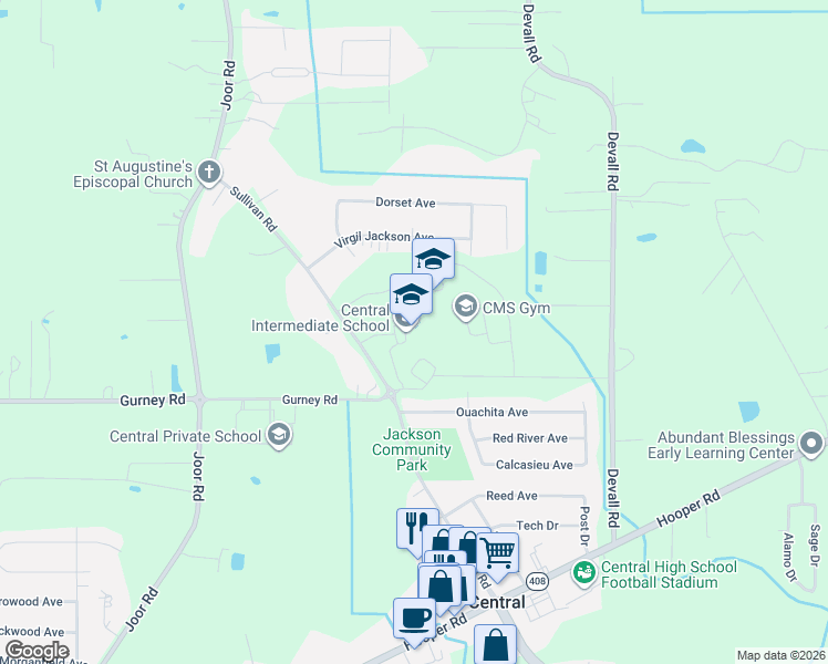 map of restaurants, bars, coffee shops, grocery stores, and more near 13246 Virgil Jackson Avenue in Baton Rouge